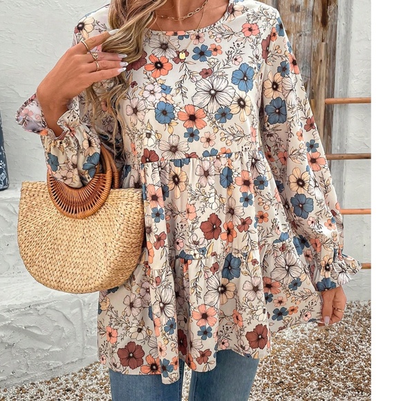 Maternity Floral Print Round Neck Long Sleeve Blouse - Picture 1 of 9